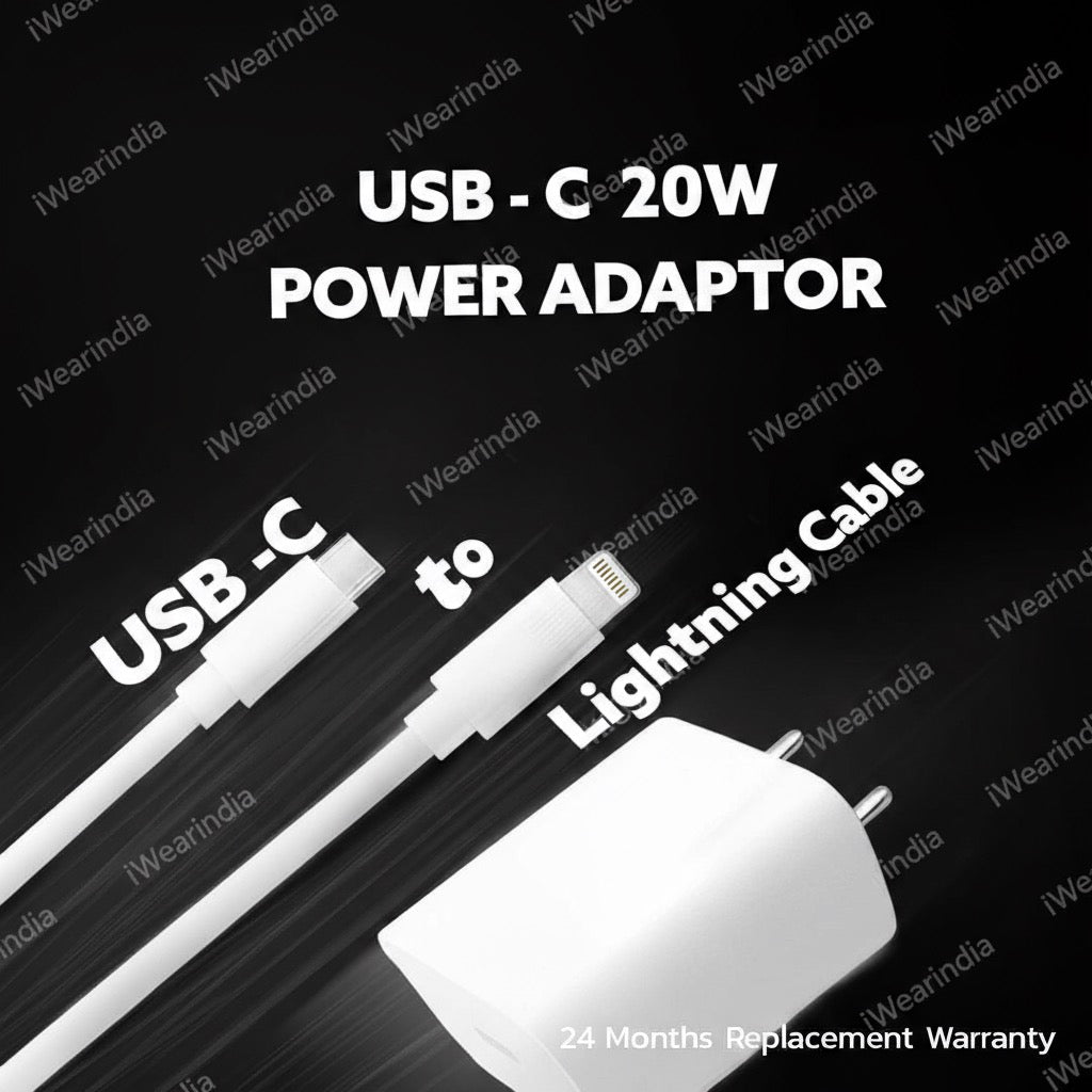 20w Adapter With Type C to Lighting Cable (1 Year Warranty)