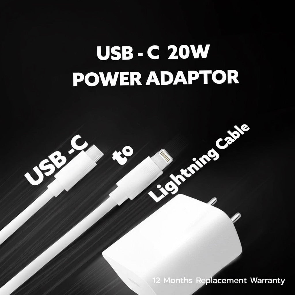 20w Adapter With Type C to Lighting Cable (1 Year Warranty)